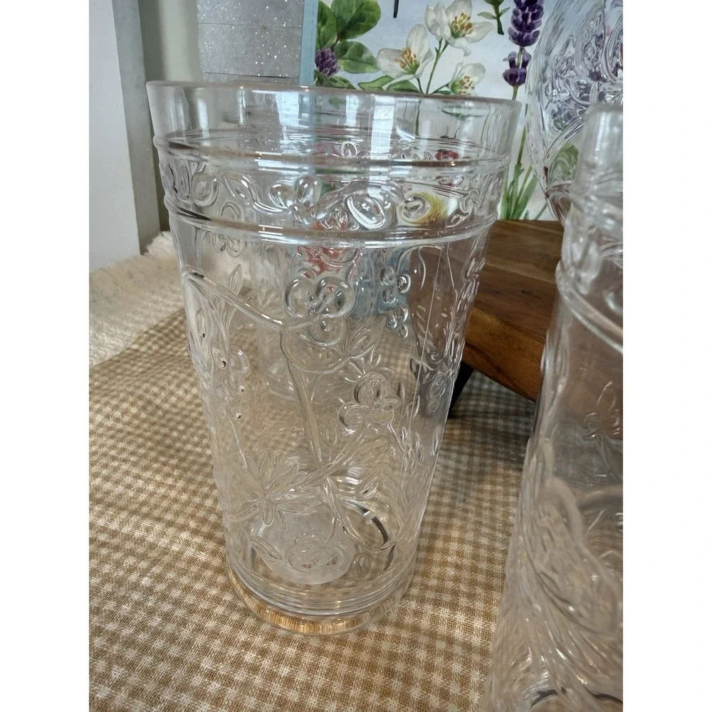 Opalhouse Butterfly Floral Pitcher & 5 Tall Tumblers Clear Acrylic Drink Set New